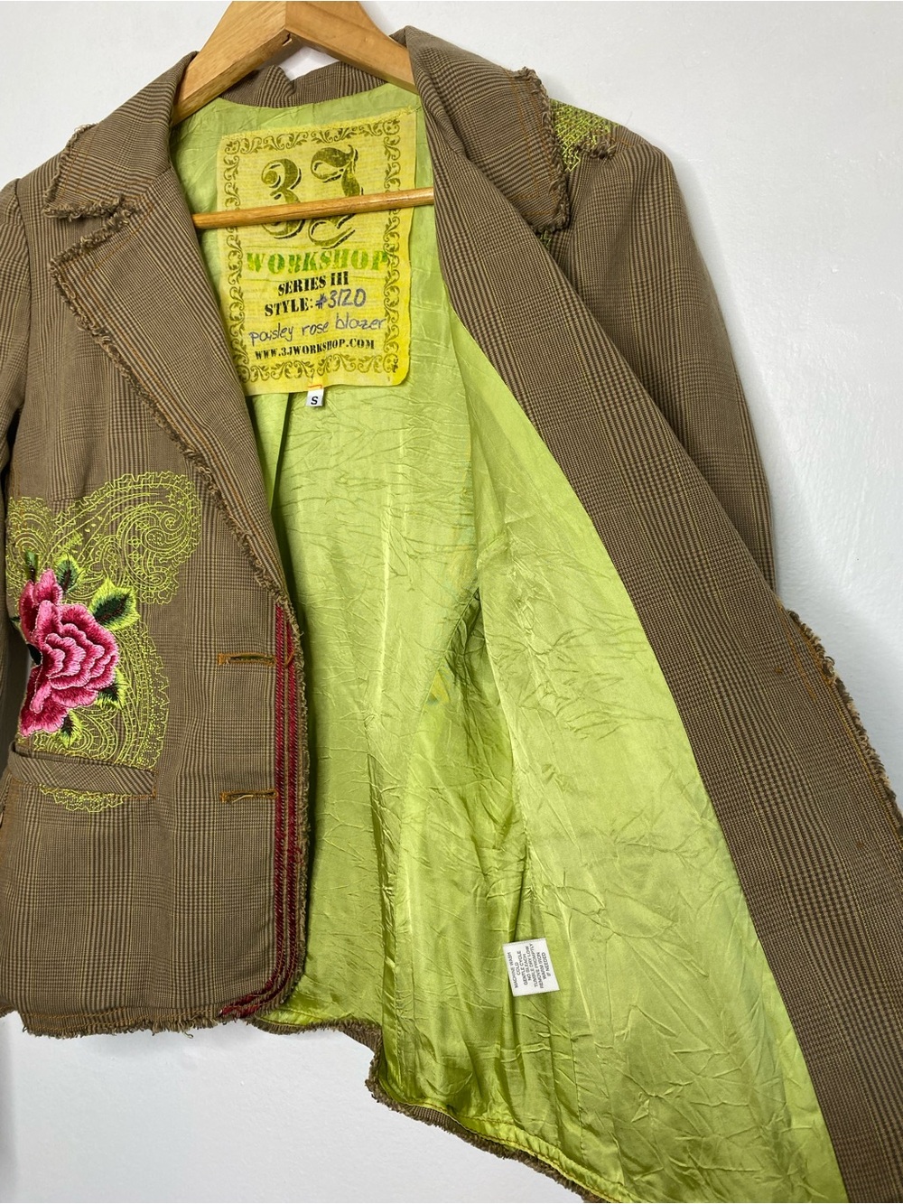 Johnny Was 3J Workshop Paisley Rose Blazer Size Small Y2K Plaid embroidered - Picture 7 of 9